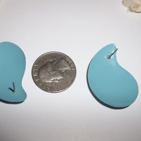 Vintage Earrings Turquoise Blue Painted Retro Style Post Stud Jewelry Set A308 - Picture 5 of 7